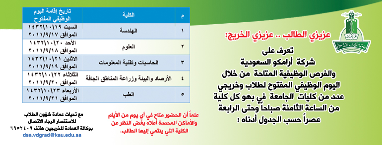 عمادة شؤون الطلاب وكالة الخريجين بعمادة شؤون الطلاب تنظم اليوم